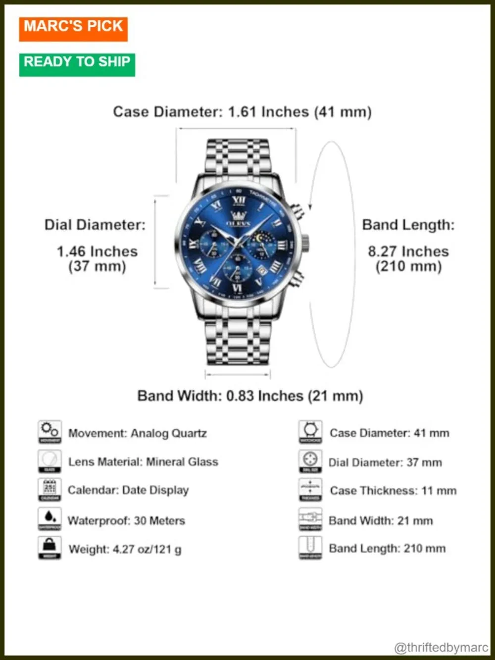 Stainless Steel Chronograph Watch, Roman Numerals Date Analog Quartz Dress